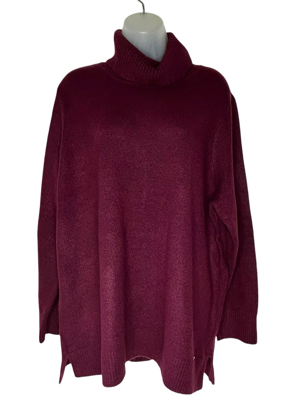 ANNE KLEIN Women XL Burgundy Maroon Knit Cowl Neck Pullover Tunic Sweater.